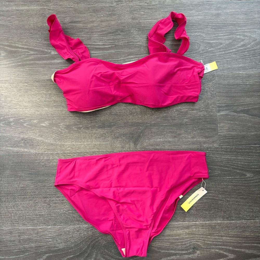 Summersalt Ruffle Oasis Bikini Top & Classic Mid Rise Bikini Bottom Size 22 NEW